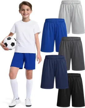 5 Pack Boys Basketball Shorts Kids Youth Athletic Short Boy Quick Dry Sport Clothes with Pockets Size 7-14 Years