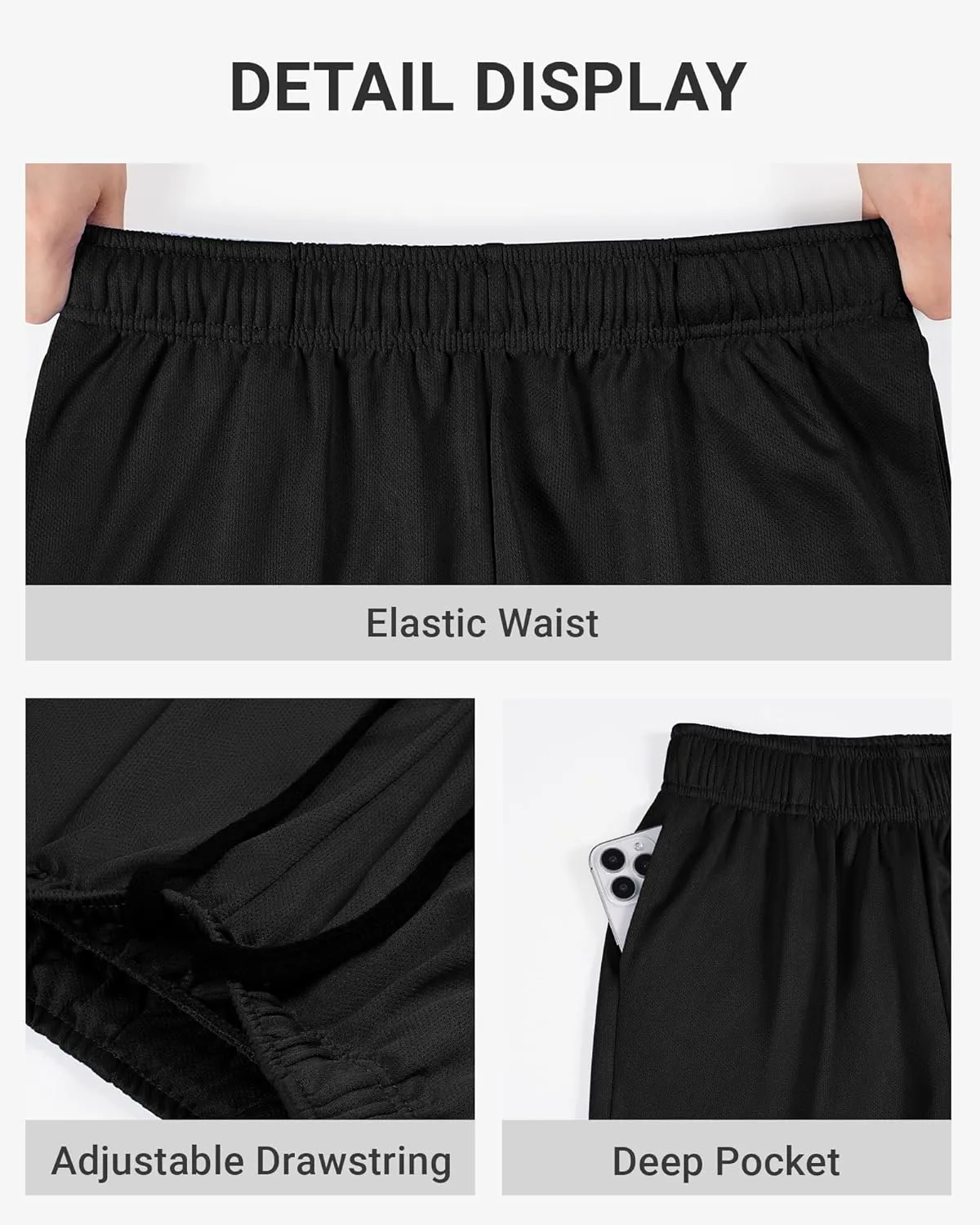 5 Pack Boys Basketball Shorts Kids Youth Athletic Short Boy Quick Dry Sport Clothes with Pockets Size 7-14 Years