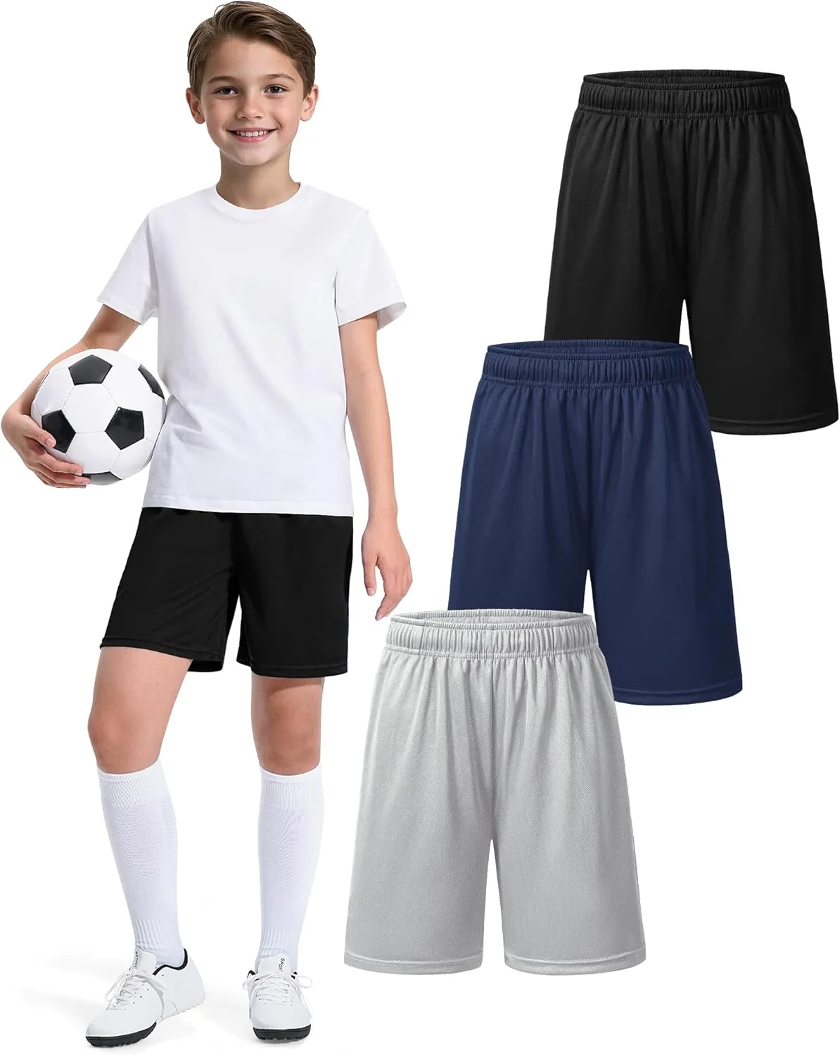 5 Pack Boys Basketball Shorts Kids Youth Athletic Short Boy Quick Dry Sport Clothes with Pockets Size 7-14 Years
