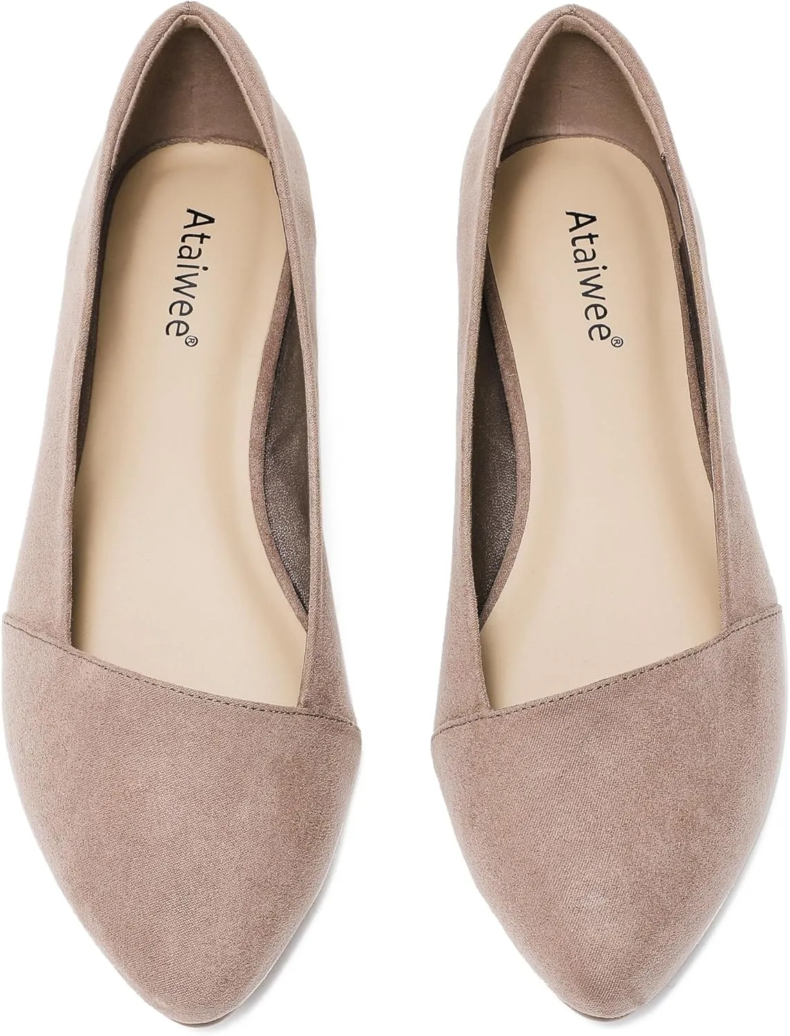Ataiwee Women's Wide Width Flat Shoes, Classic Dressy Pointed Suede Cozy Slip on Soft Ballet Flats.