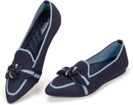 BEJINASH Women's Loafer Flats Casual Knit Fabric Lightweight Dressy Shoes Washable Elegant Pointed-Toe lace-up Bow Shoes Comfortable Ballet Shoes for Women Perfect for Daily
