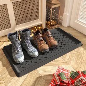 Boot-Tray Heavy Duty Rubber Mat with Lip Waterproof Shoe Mat Tray for Entryway Indoor Outdoor Multi Use Catch All Trays Entryway Mat Shoe Cleaning Mat Entryway Shoe Storage 16x27.5 Inches