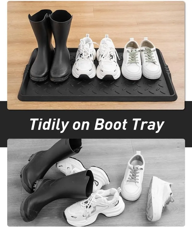 Boot-Tray Heavy Duty Rubber Mat with Lip Waterproof Shoe Mat Tray for Entryway Indoor Outdoor Multi Use Catch All Trays Entryway Mat Shoe Cleaning Mat Entryway Shoe Storage 16x27.5 Inches