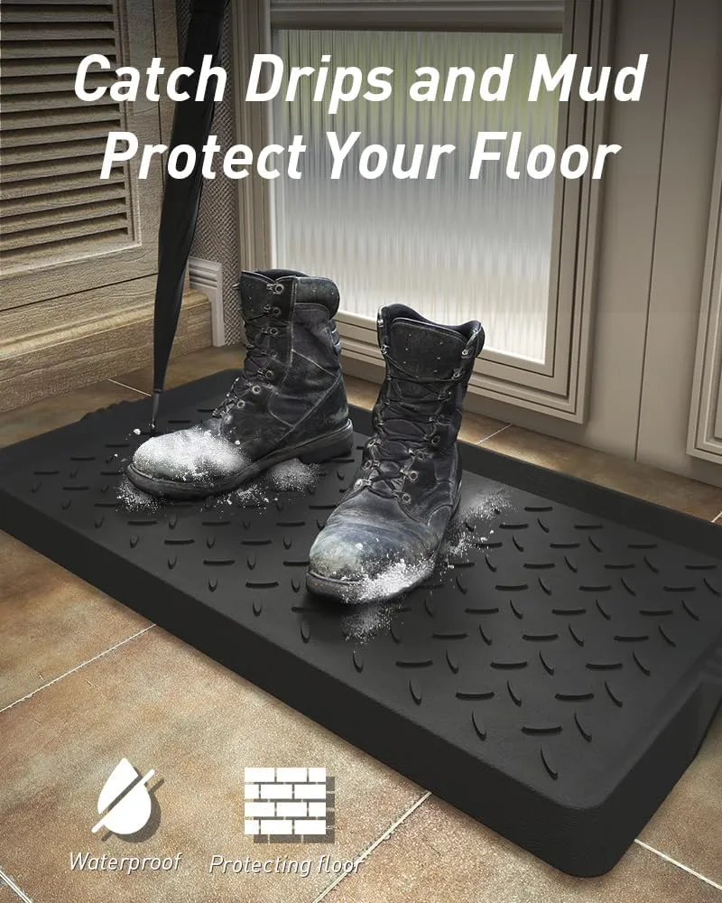 Boot-Tray Heavy Duty Rubber Mat with Lip Waterproof Shoe Mat Tray for Entryway Indoor Outdoor Multi Use Catch All Trays Entryway Mat Shoe Cleaning Mat Entryway Shoe Storage 16x27.5 Inches