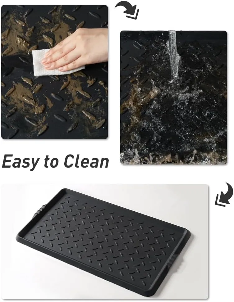 Boot-Tray Heavy Duty Rubber Mat with Lip Waterproof Shoe Mat Tray for Entryway Indoor Outdoor Multi Use Catch All Trays Entryway Mat Shoe Cleaning Mat Entryway Shoe Storage 16x27.5 Inches