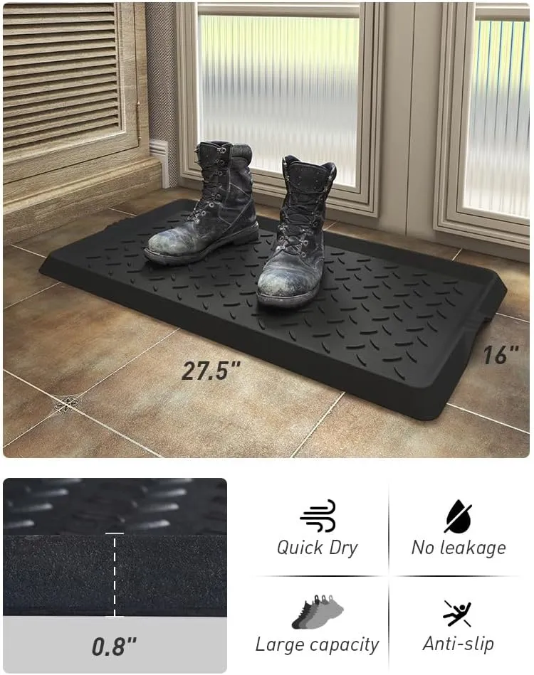 Boot-Tray Heavy Duty Rubber Mat with Lip Waterproof Shoe Mat Tray for Entryway Indoor Outdoor Multi Use Catch All Trays Entryway Mat Shoe Cleaning Mat Entryway Shoe Storage 16x27.5 Inches