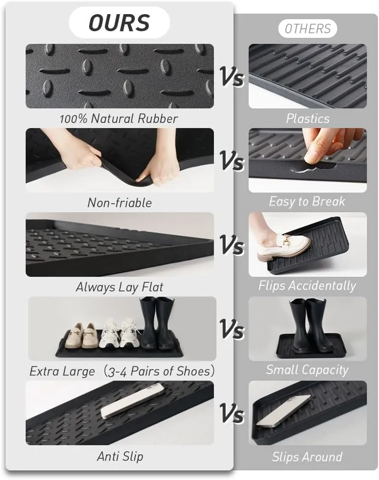 Boot-Tray Heavy Duty Rubber Mat with Lip Waterproof Shoe Mat Tray for Entryway Indoor Outdoor Multi Use Catch All Trays Entryway Mat Shoe Cleaning Mat Entryway Shoe Storage 16x27.5 Inches