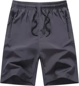 Boys Running Shorts Quick Dry Lightweight Athletic Shorts with Zipper Pockets for Workout Gym Training Outdoor