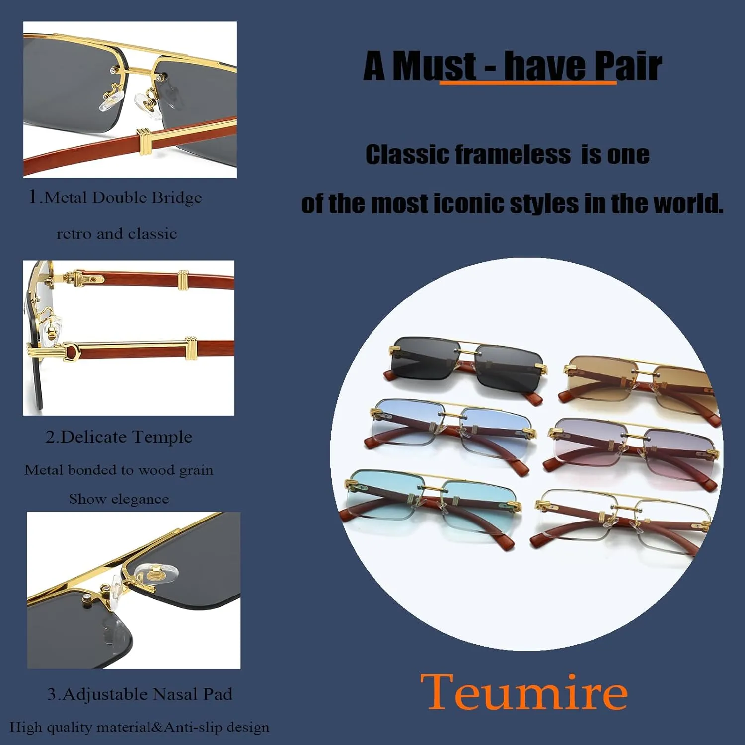 Fashion Rimless Rectangle Sunglasses Mens Womens Frameless Square Sun Glasses UV 400