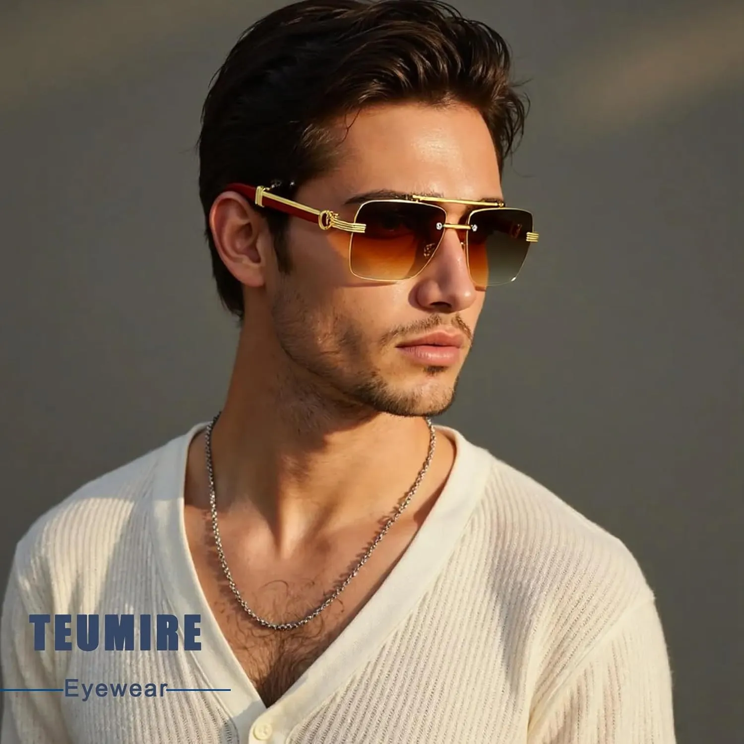 Fashion Rimless Rectangle Sunglasses Mens Womens Frameless Square Sun Glasses UV 400