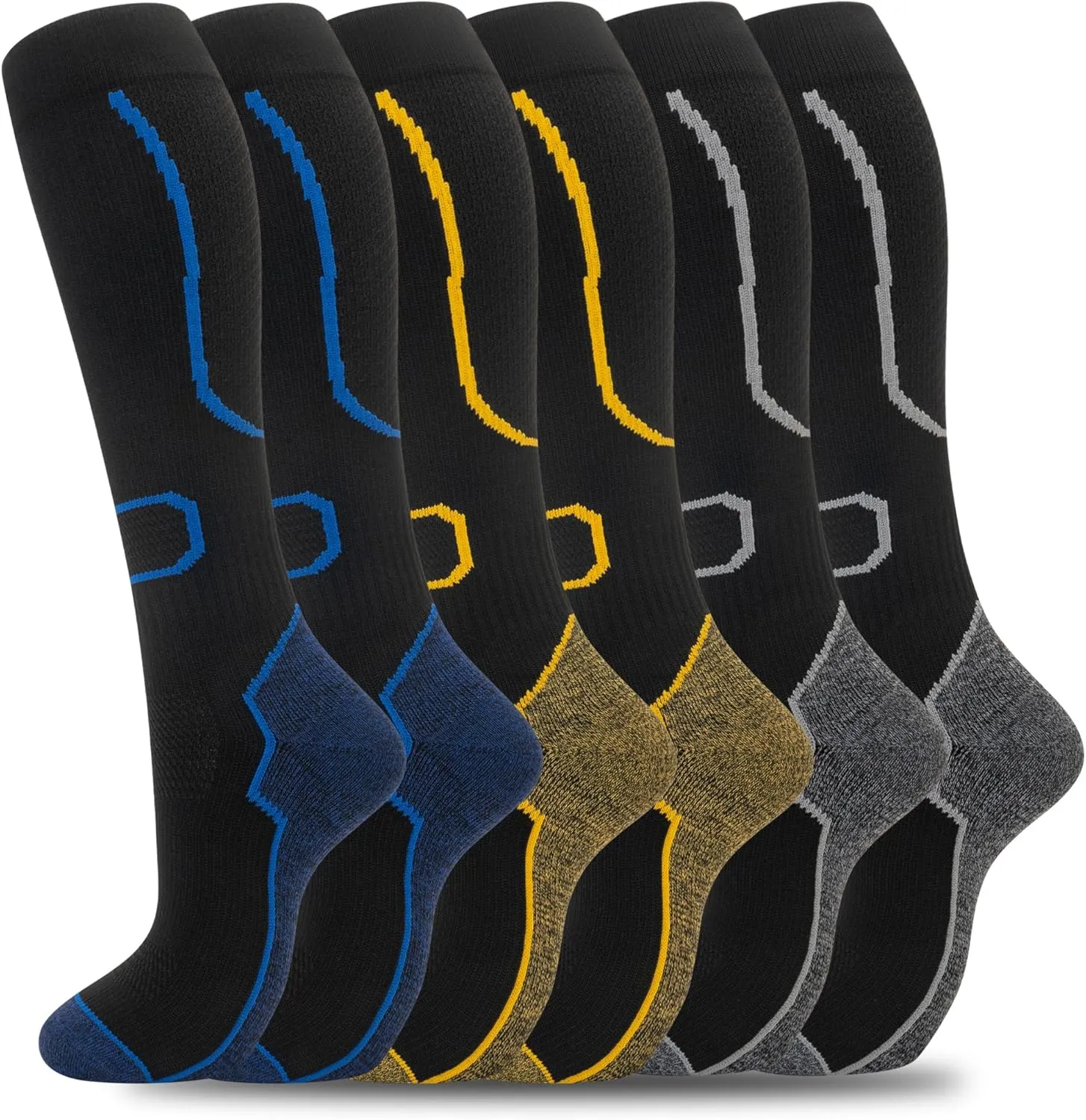 fenglaoda 6 Pairs Compression Socks for Women & Men Knee High Cute Circulation Socks for Nurse Pregnant Travel Athletic