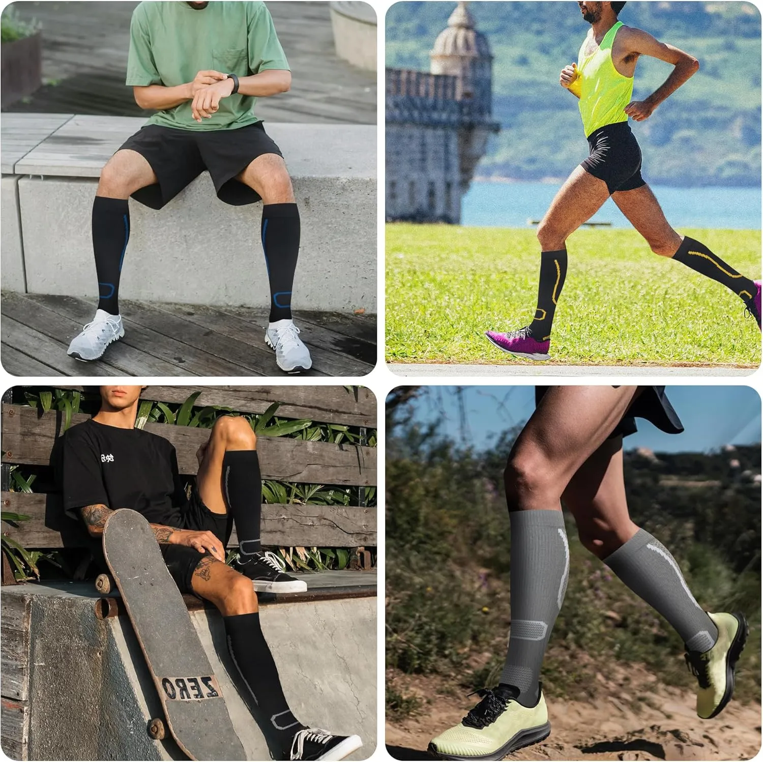 fenglaoda 6 Pairs Compression Socks for Women & Men Knee High Cute Circulation Socks for Nurse Pregnant Travel Athletic