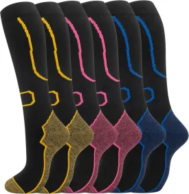 fenglaoda 6 Pairs Compression Socks for Women & Men Knee High Cute Circulation Socks for Nurse Pregnant Travel Athletic