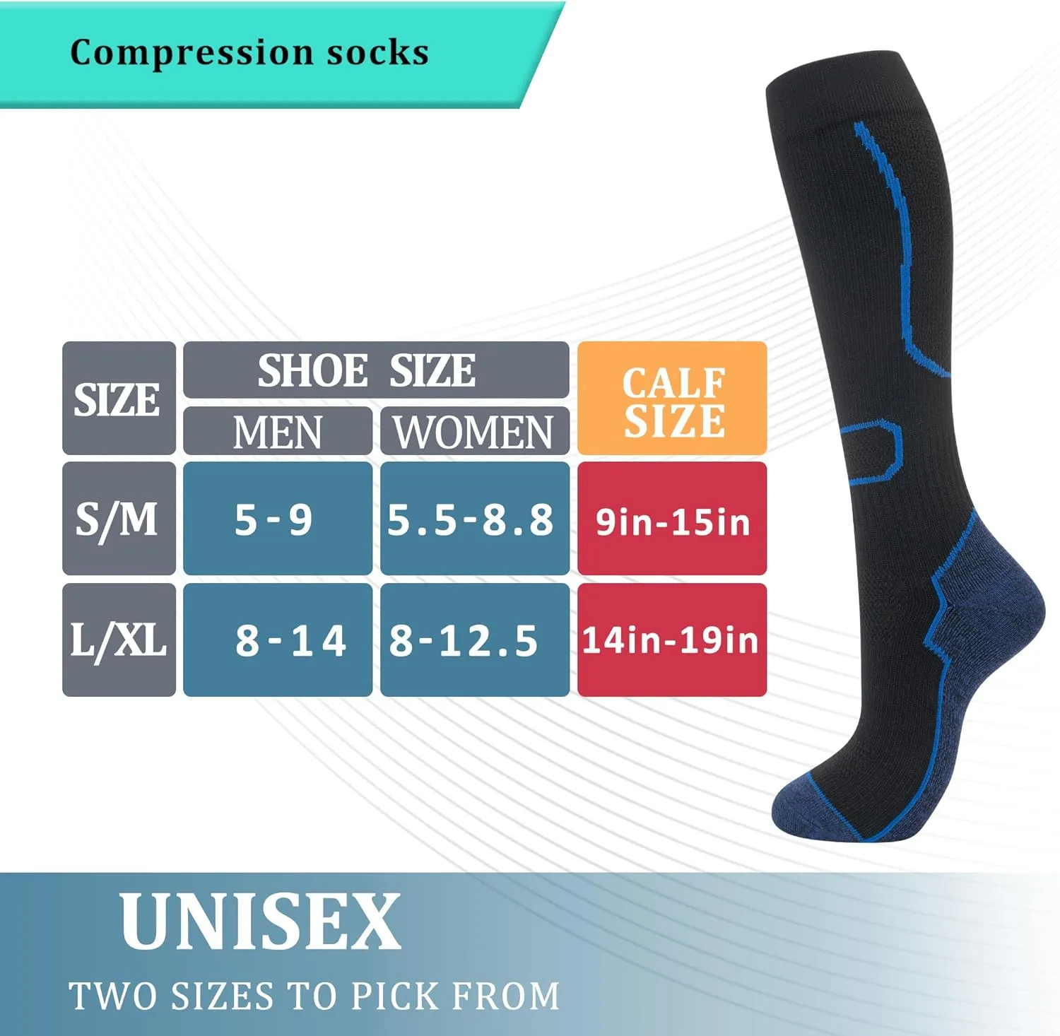 fenglaoda 6 Pairs Compression Socks for Women & Men Knee High Cute Circulation Socks for Nurse Pregnant Travel Athletic