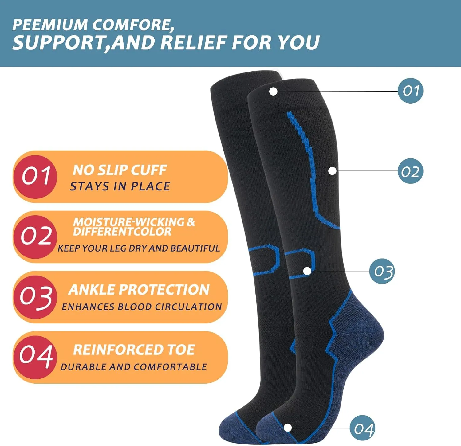 fenglaoda 6 Pairs Compression Socks for Women & Men Knee High Cute Circulation Socks for Nurse Pregnant Travel Athletic