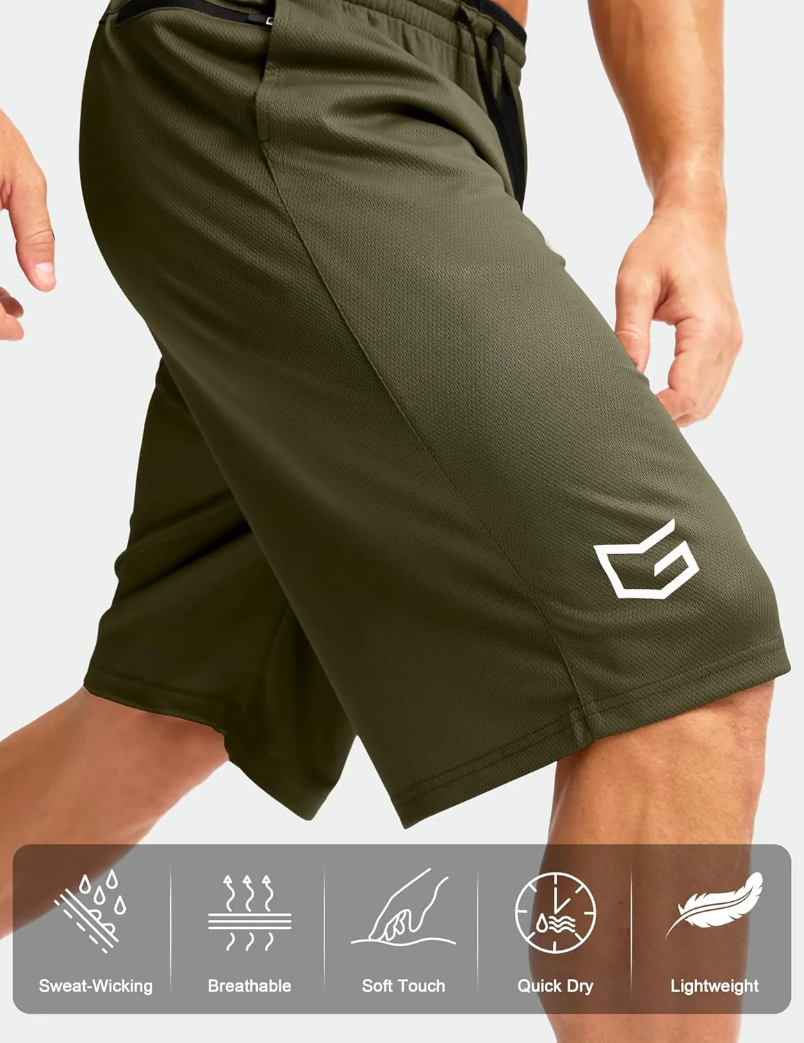 G Gradual Men's Long Basketball Shorts with Zipper Pocket 11'' Quick Dry Gym Shorts Lightweight Mesh Athletic Shorts for Men