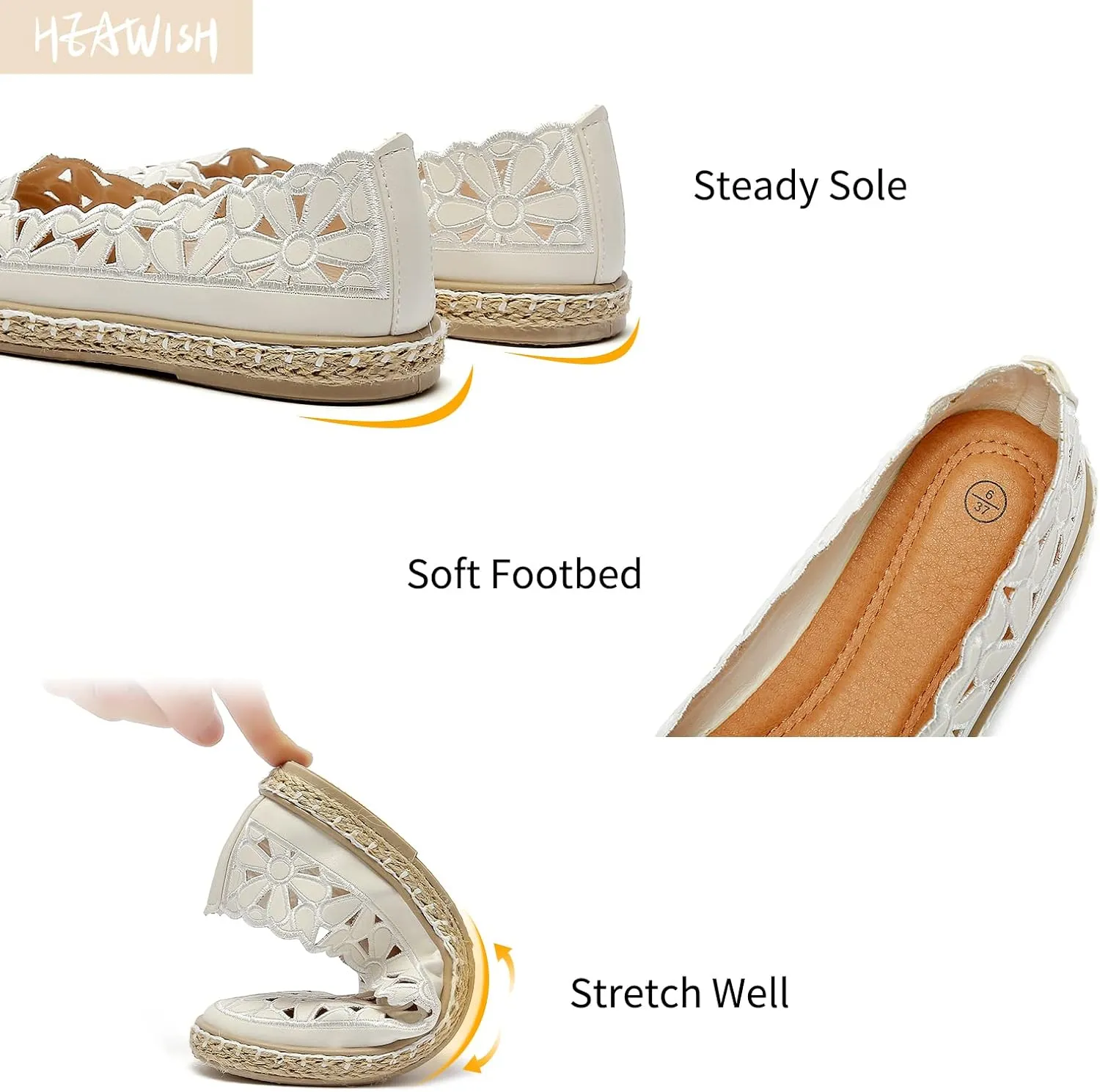 HEAWISH Women??s Ballet Flat Daisy Round Toe Dress Shoes Casual Slip On Rope Loafer