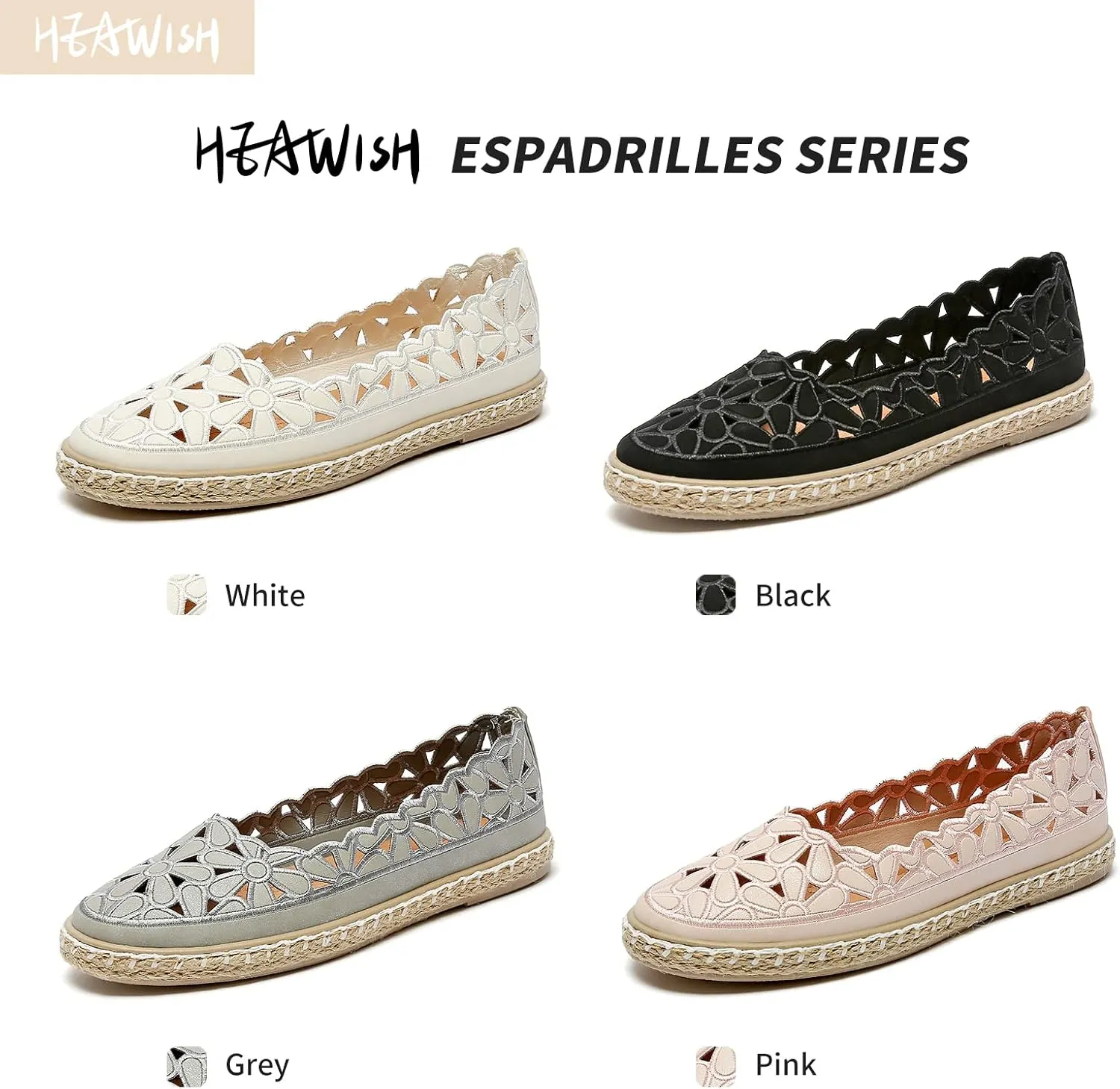 HEAWISH Women??s Ballet Flat Daisy Round Toe Dress Shoes Casual Slip On Rope Loafer
