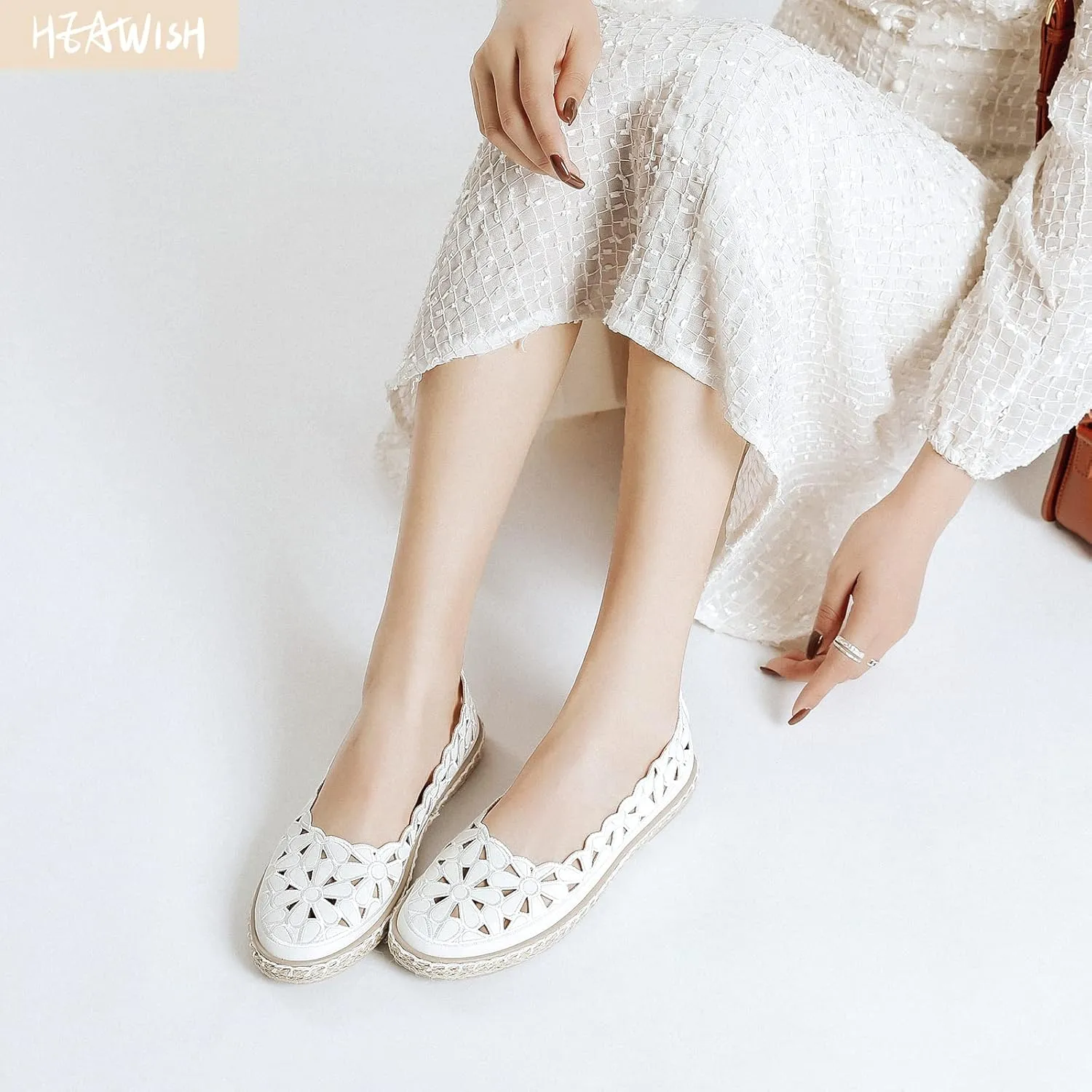HEAWISH Women??s Ballet Flat Daisy Round Toe Dress Shoes Casual Slip On Rope Loafer