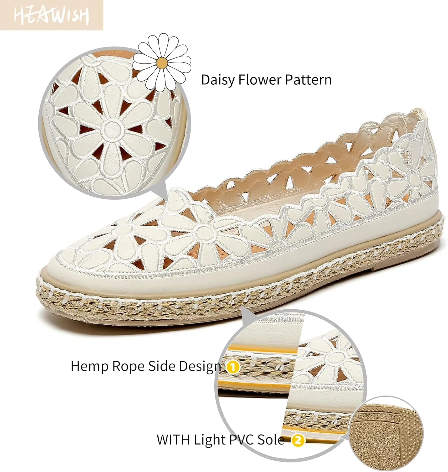 HEAWISH Women??s Ballet Flat Daisy Round Toe Dress Shoes Casual Slip On Rope Loafer