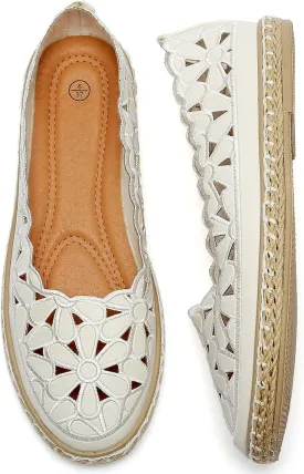 HEAWISH Women??s Ballet Flat Daisy Round Toe Dress Shoes Casual Slip On Rope Loafer