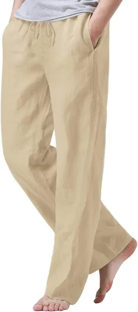 iWoo Linen Pants Men Casual 2025 Summer Beach Elastic Drawstring Waist Yoga Pants Travel Baggy Work Pant Pajama