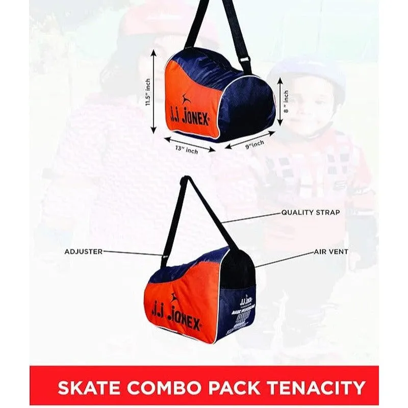 JJ Jonex Unisex Tenacity Adjustable Skates Combo (Skates   Helmet   Knee Pad   Elbow Pad   Skates Gloves   Key   Bag) (MYC) | Medium | Red |  6-11 Years
