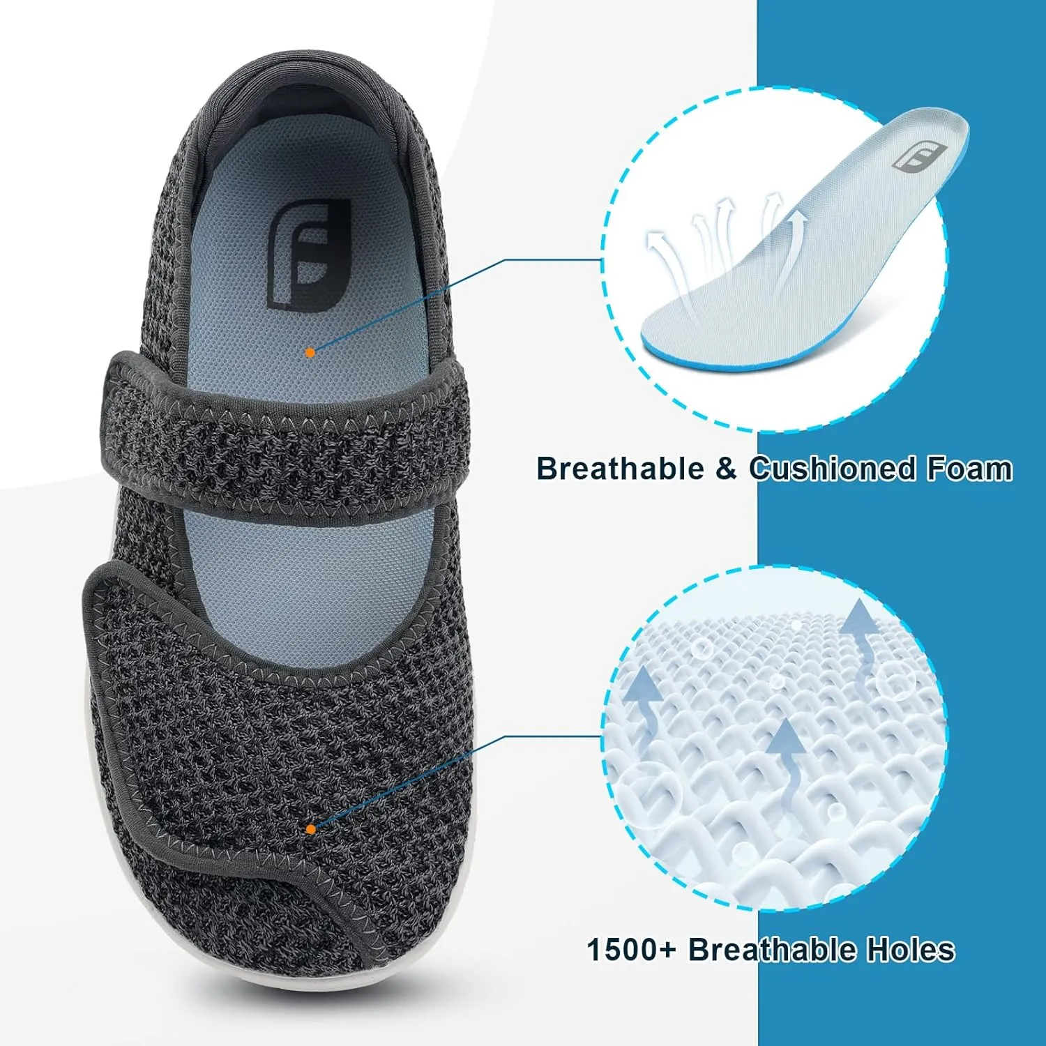 JOINFREE Womens Barefoot Walking Shoes Wide Diabetic Shoes Adjustable Mary Jane Shoes Flats Arthritis Edema Casual Shoes Breathable Slip on Sneakers Indoor Outdoor
