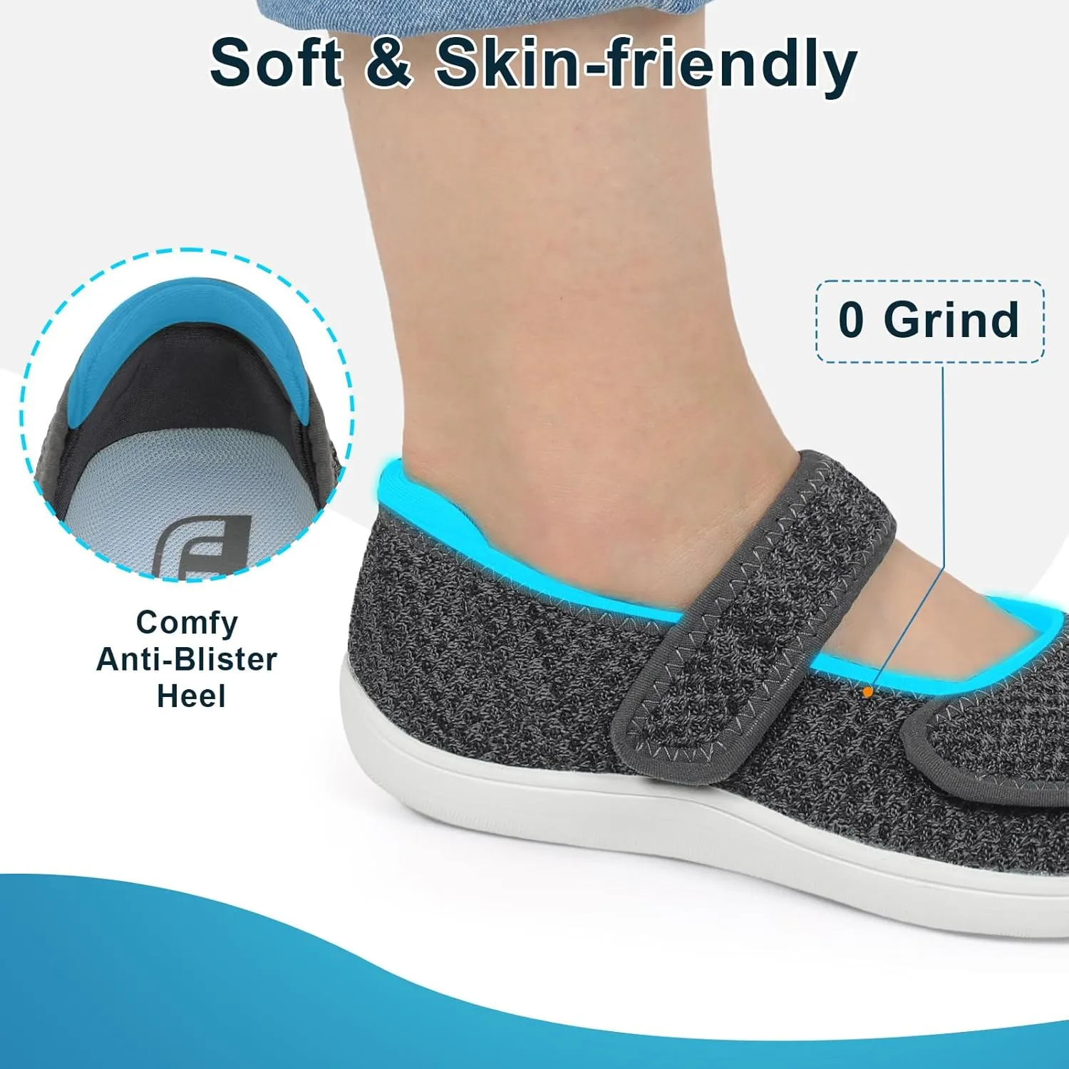 JOINFREE Womens Barefoot Walking Shoes Wide Diabetic Shoes Adjustable Mary Jane Shoes Flats Arthritis Edema Casual Shoes Breathable Slip on Sneakers Indoor Outdoor