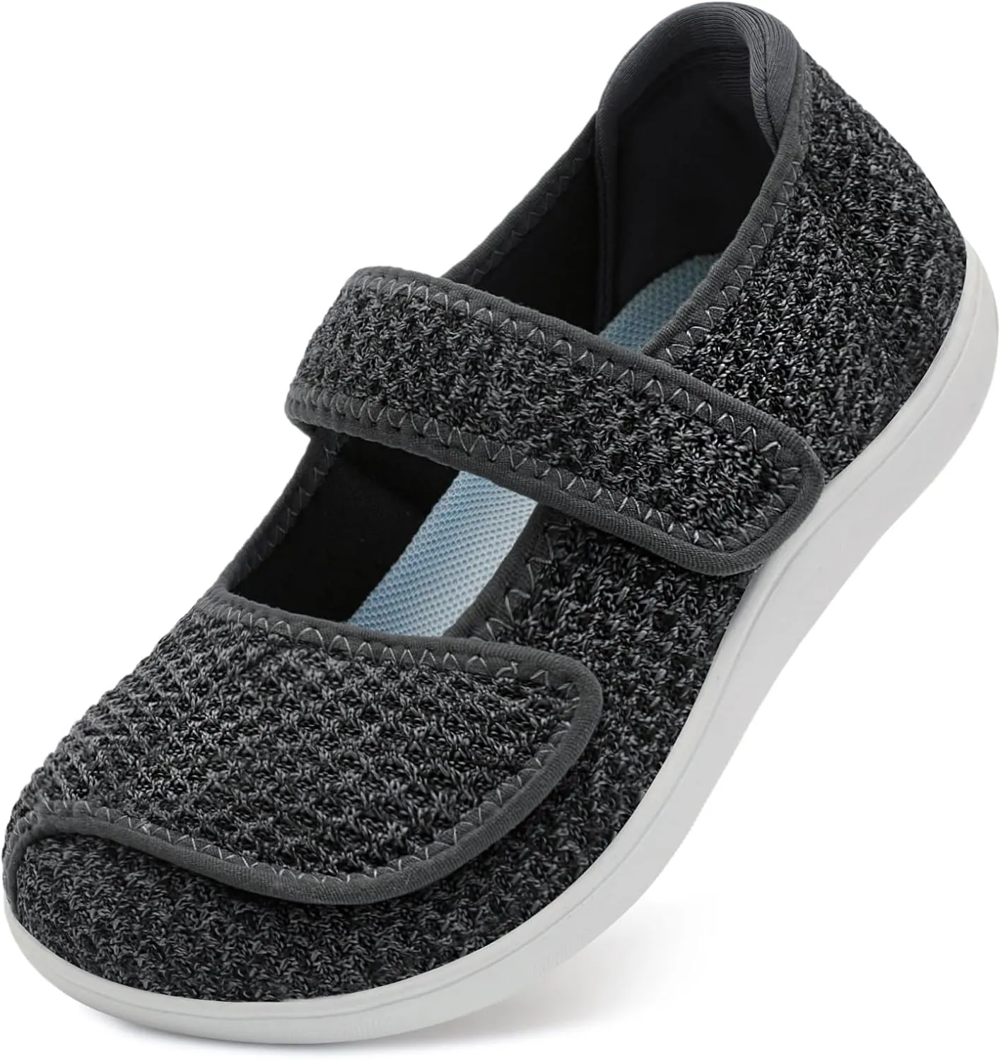 JOINFREE Womens Barefoot Walking Shoes Wide Diabetic Shoes Adjustable Mary Jane Shoes Flats Arthritis Edema Casual Shoes Breathable Slip on Sneakers Indoor Outdoor
