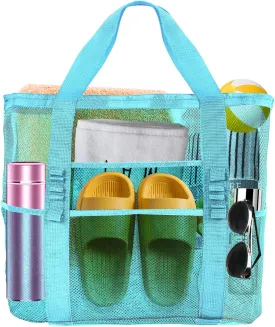 Large Mesh Beach Bag - Lightweight & Foldable Family Beach Bag with 9 Pockets for Toys, Towels & Vacation Essentials