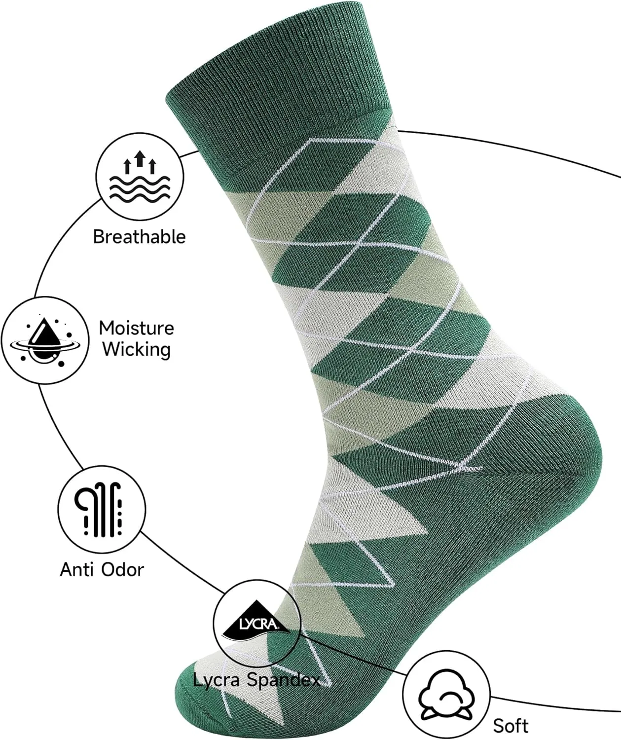 Mens Lightweight Dress Socks Combed Cotton Quick Dry Anti Odor Size 8-13 Dress Socks for Men