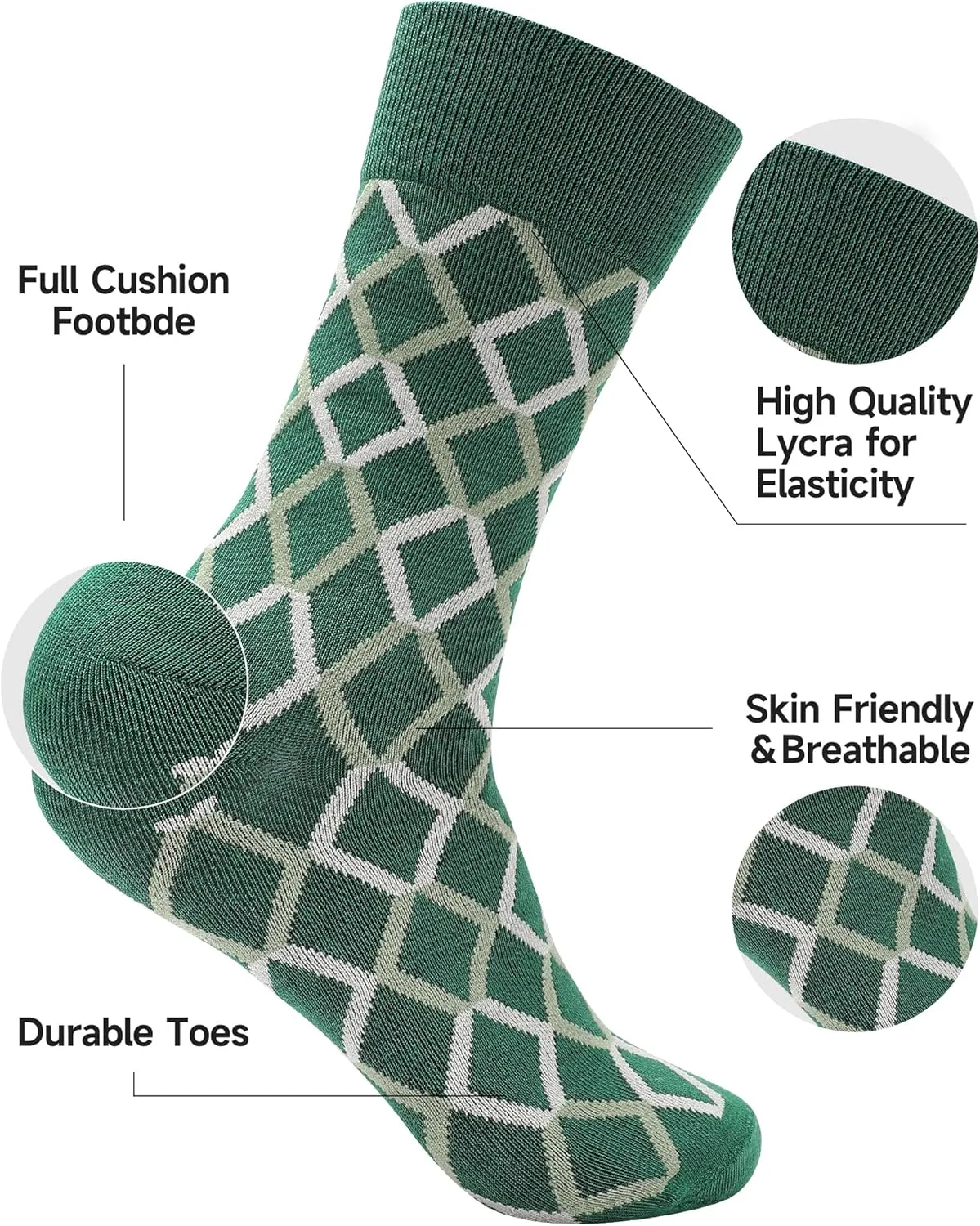 Mens Lightweight Dress Socks Combed Cotton Quick Dry Anti Odor Size 8-13 Dress Socks for Men