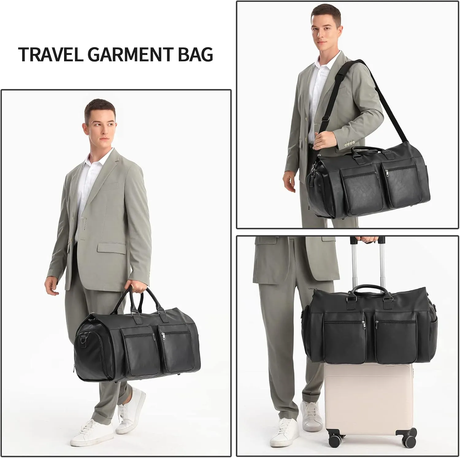 seyfocnia Convertible Travel Garment Bag,Carry on Garment Duffel Bag for Men Women - 2 in 1 Hanging Suitcase Suit Business Travel Bag